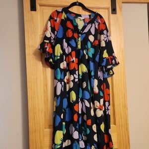 Terra & Sky Floral Midi Dress - Black, Red, Blue, Green